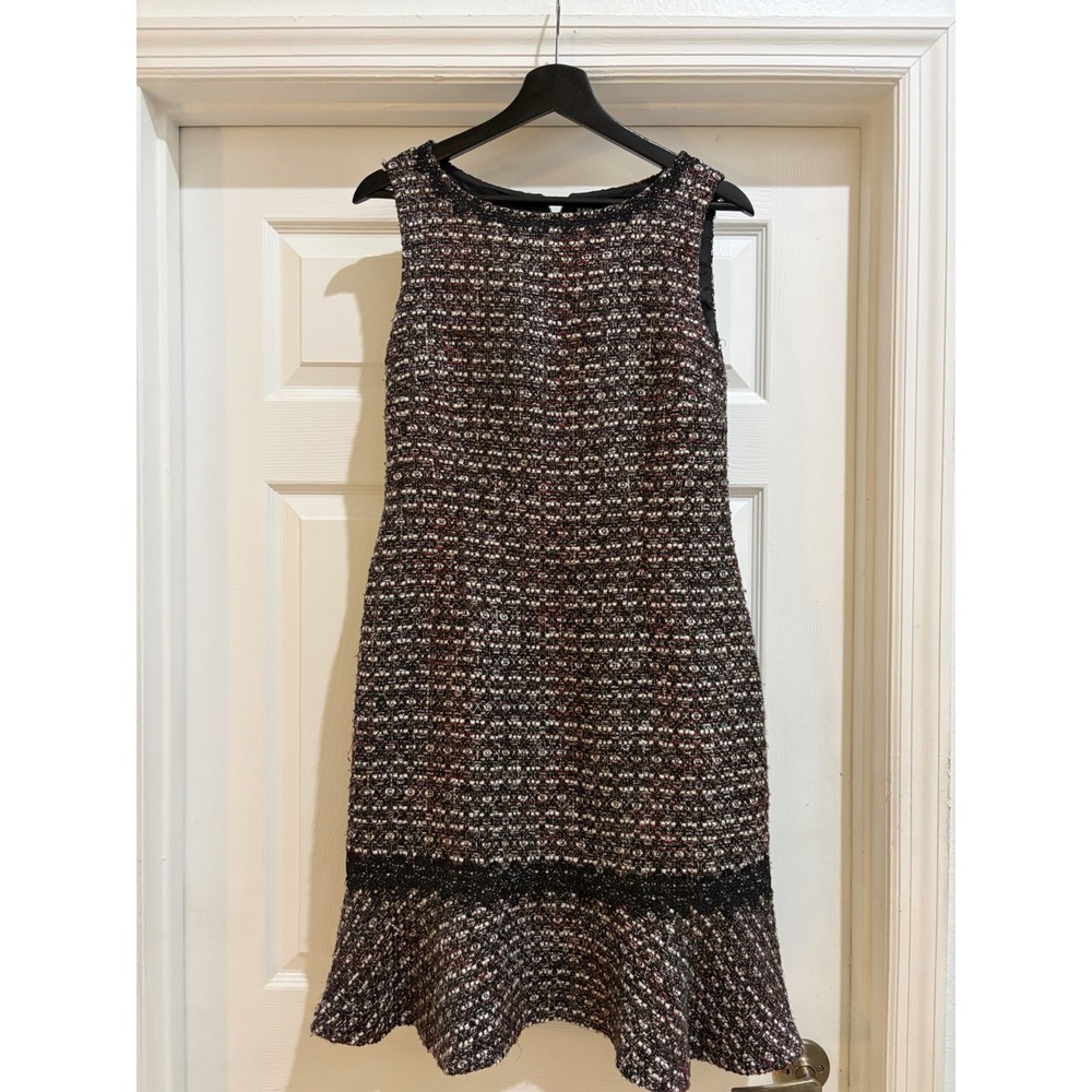 Karl Lagerfeld Paris Shift Dress 10 Tweed Striped Sleeveless Scoop Lined Zip